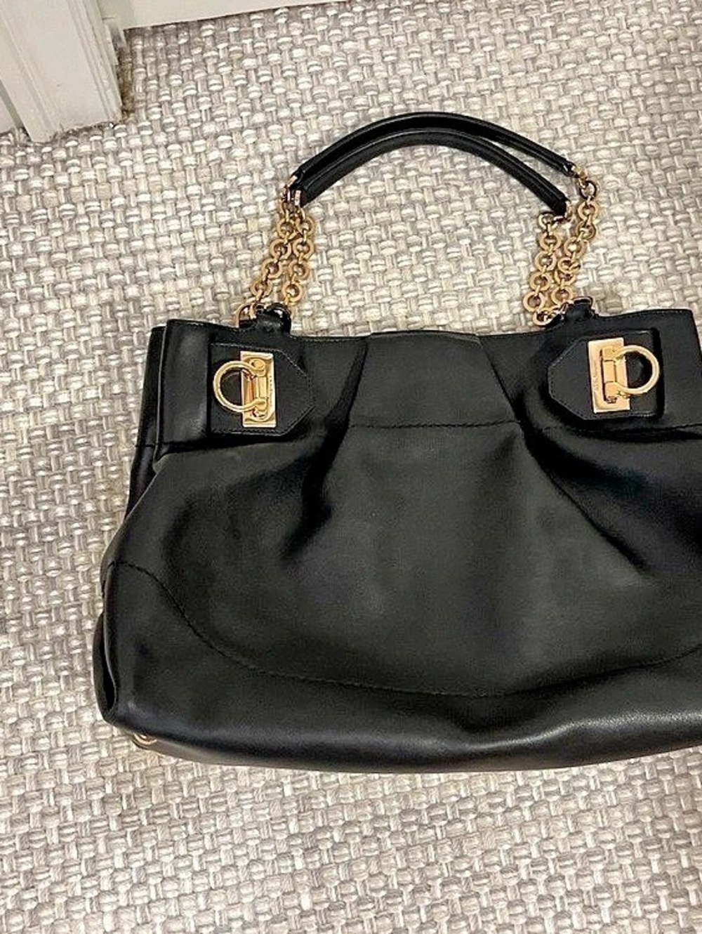 Salvatore Ferragamo Black Chain Handle Shoulder Bag